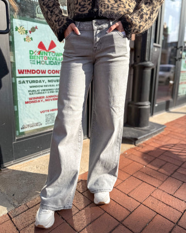 Nori Light Grey Wide Leg Jeans