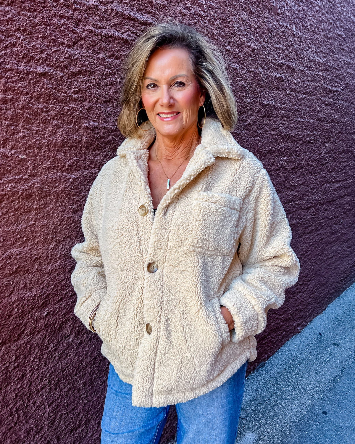 Oatmeal Oversized Sherpa Jacket | Blue Moon Bentonville
