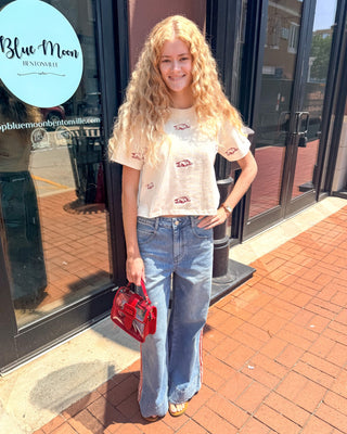 Oatmeal Razorback Ritter Cropped T-shirt - Blue Moon Bentonville