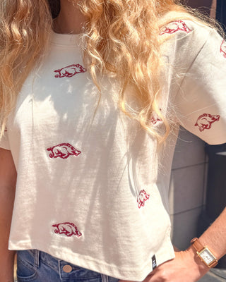 Oatmeal Razorback Ritter Cropped T-shirt - Blue Moon Bentonville