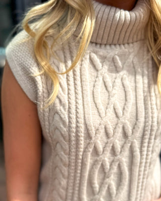 Oatmeal Cable-Knit Turtleneck Sweater