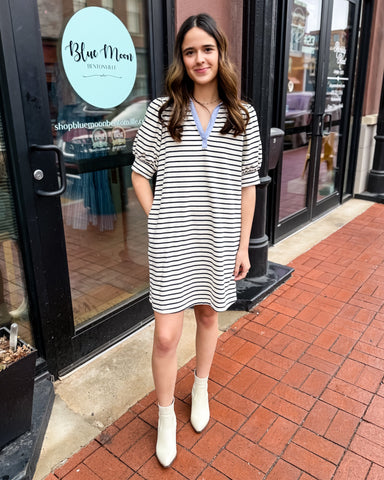 Off White Black Striped Mini Dress