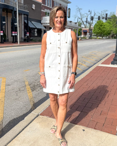 Off White Sleeveless Shirt Dress