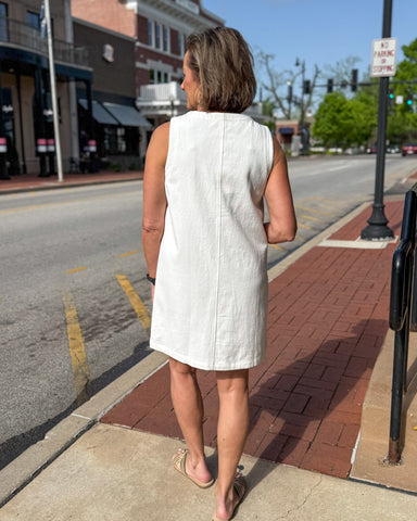 Off White Sleeveless Shirt Dress