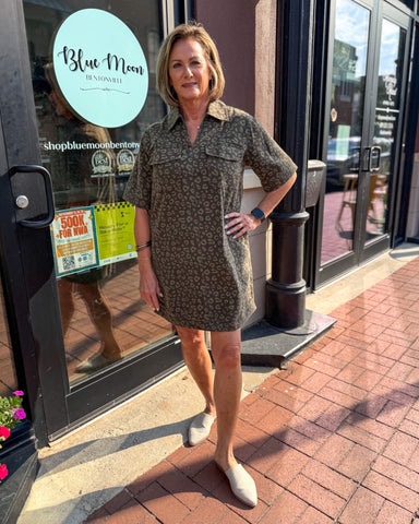 Olive Animal Print Mini Dress