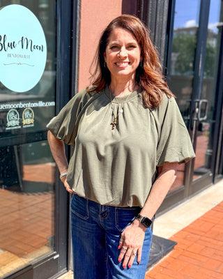 Olive Bubble Hem Top - Blue Moon Bentonville