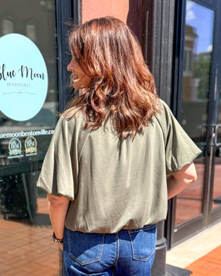 Olive Bubble Hem Top - Blue Moon Bentonville