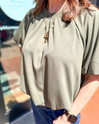 Olive Bubble Hem Top - Blue Moon Bentonville