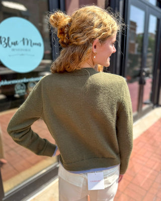 Olive Contrast Trim Button Cardigan - Blue Moon Bentonville