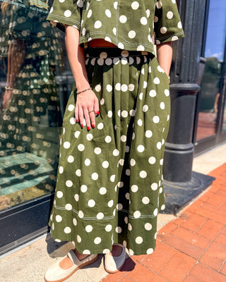 Olive Polka Dot Midi Skirt - Blue Moon Bentonville