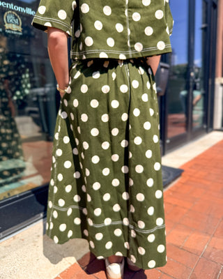 Olive Polka Dot Midi Skirt - Blue Moon Bentonville