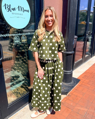Olive Polka Dot Midi Skirt - Blue Moon Bentonville