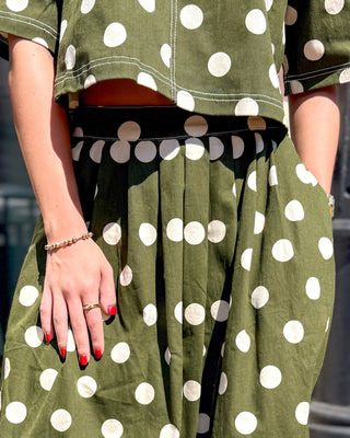 Olive Polka Dot Midi Skirt - Blue Moon Bentonville