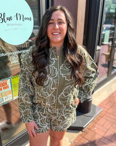 Olive Textured Floral Jacket