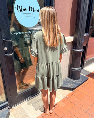 Olive Tiered Mini Dress - Shopbluemoonbentonville