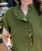 Olive Blouse w/Ruffle Accent