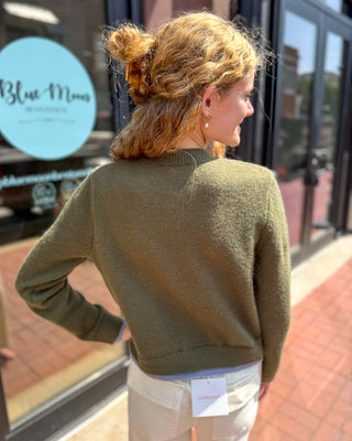 Olive Contrast Trim Button Cardigan