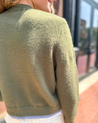 Olive Contrast Trim Button Cardigan