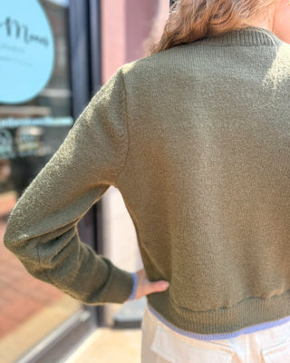 Olive Contrast Trim Button Cardigan