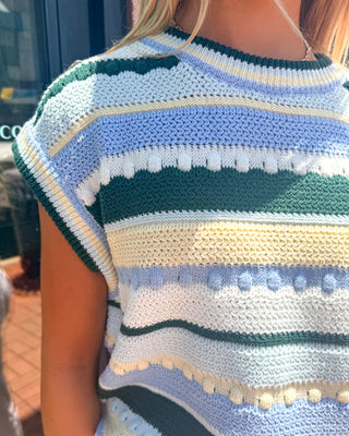 Olive Sky Striped Pointelle Sweater