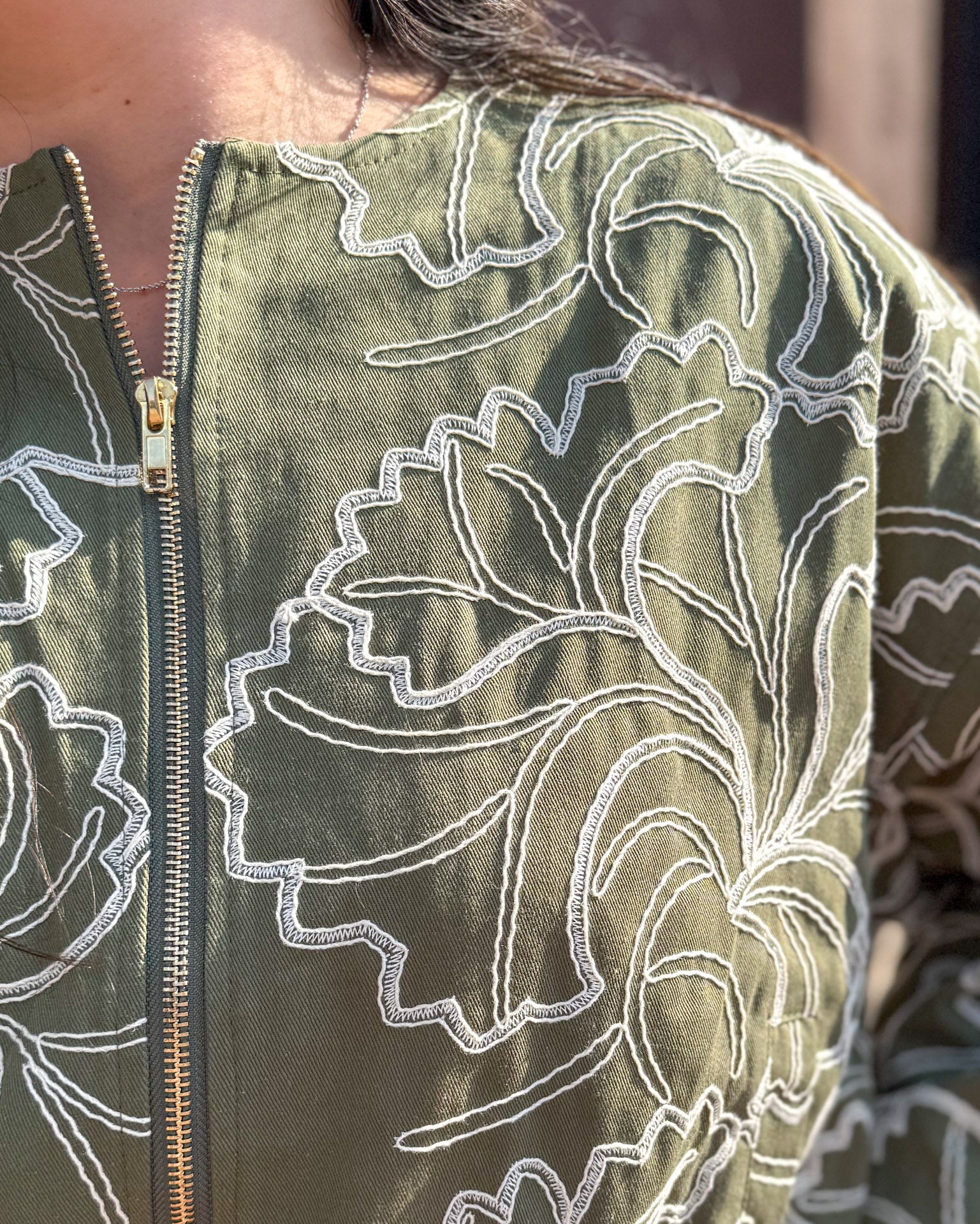 Olive Textured Floral Jacket