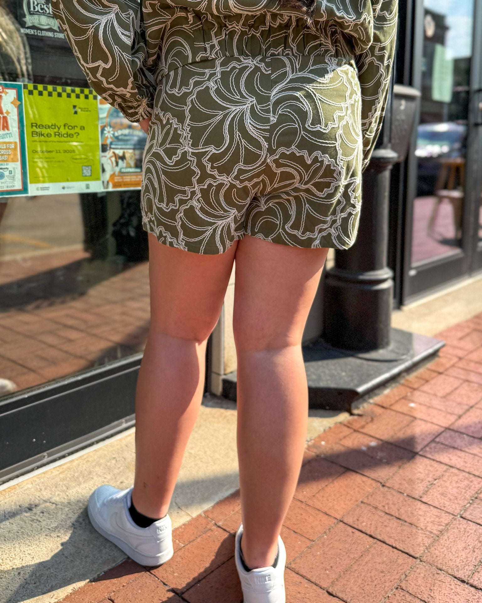 Olive Textured Floral Shorts