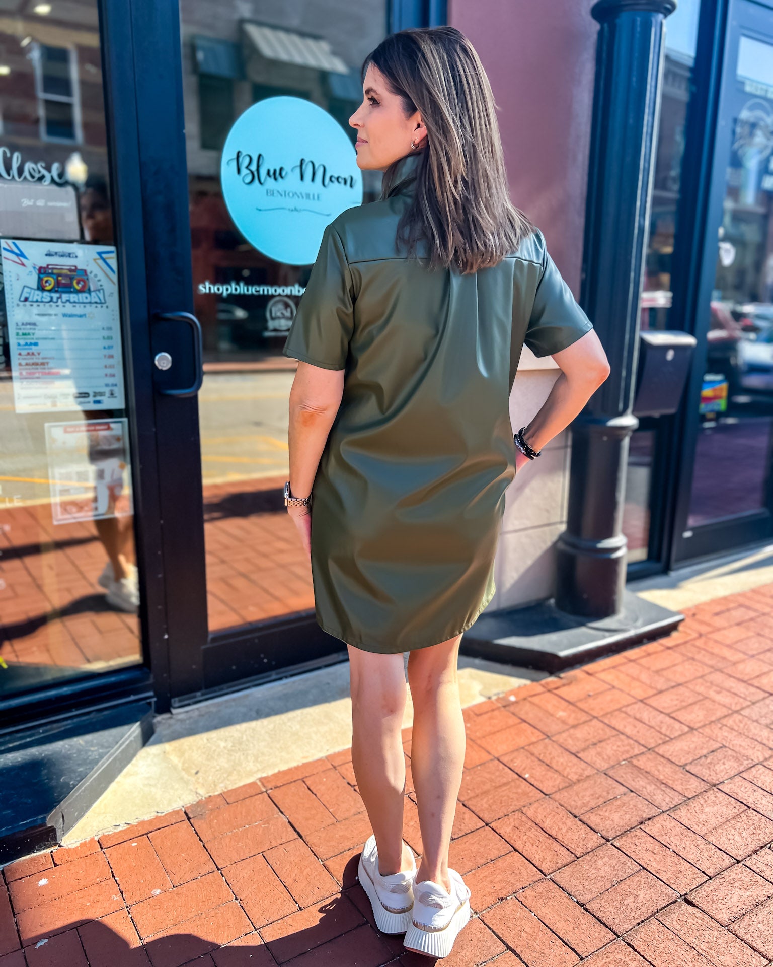 Olive Faux Leather Button Down Mini Dress