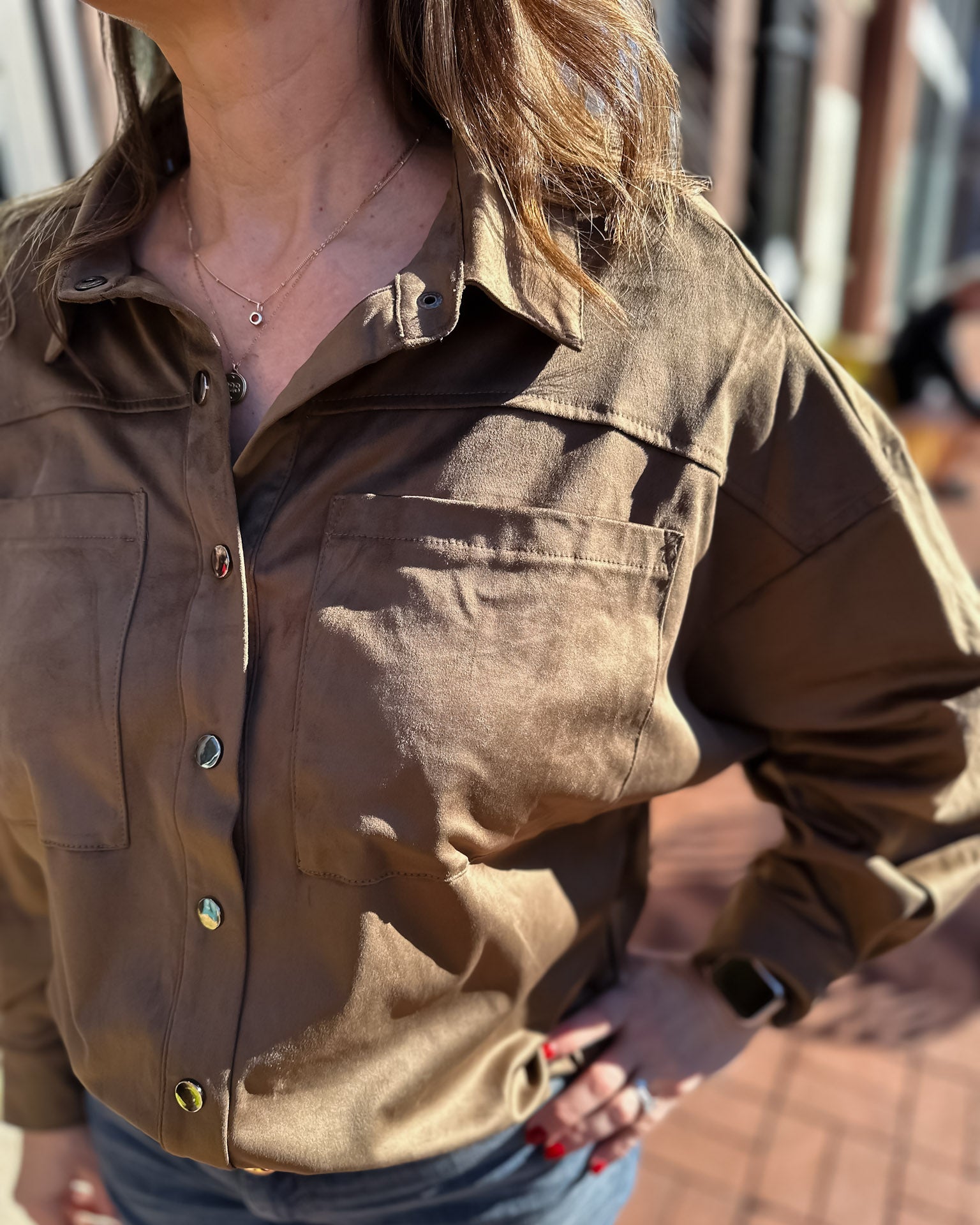 Olive Suede Button-Down Shirt