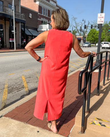 Orange Red Sleeveless Midi Dress