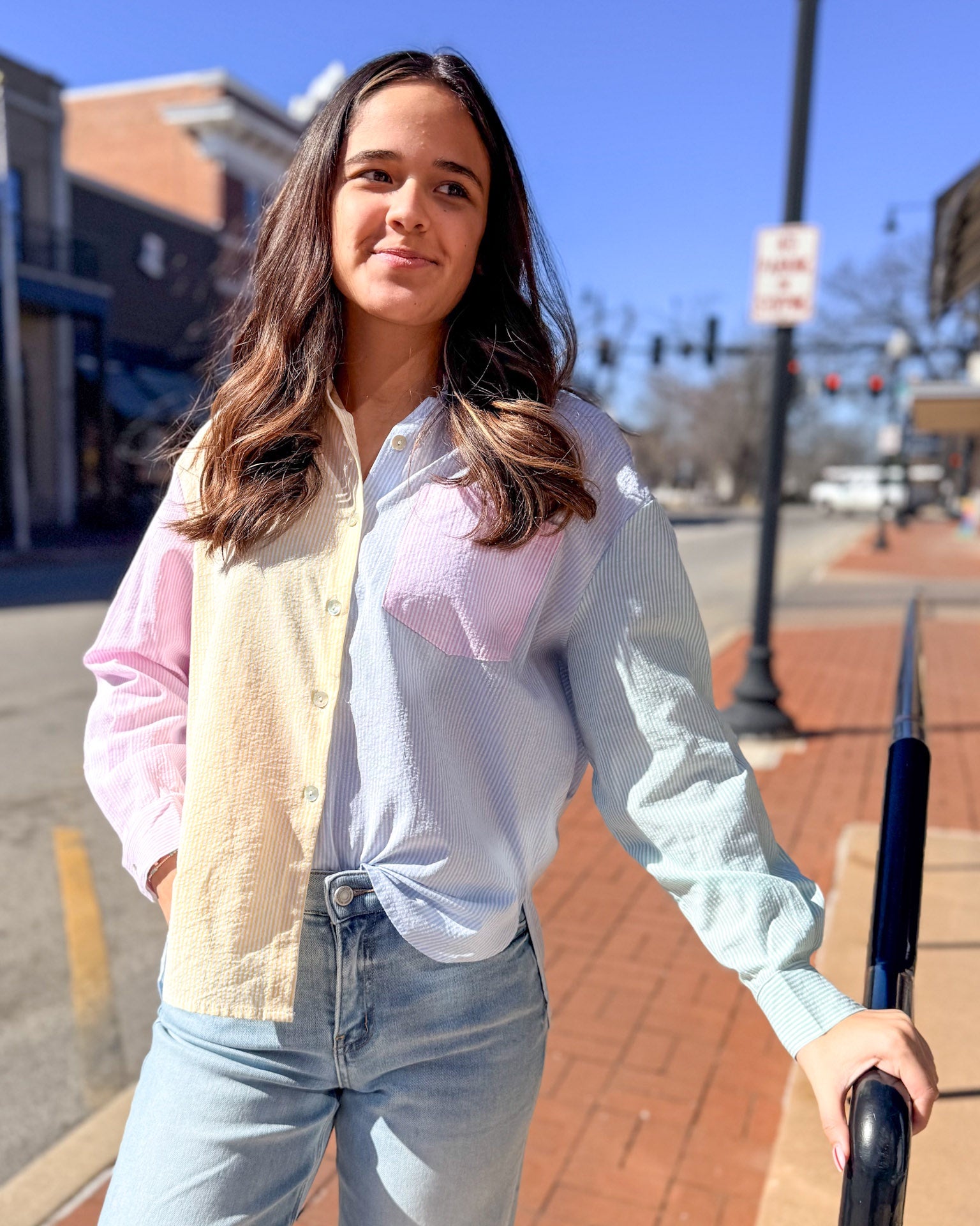 Pastel Colorblocked Pinstripe Shirt