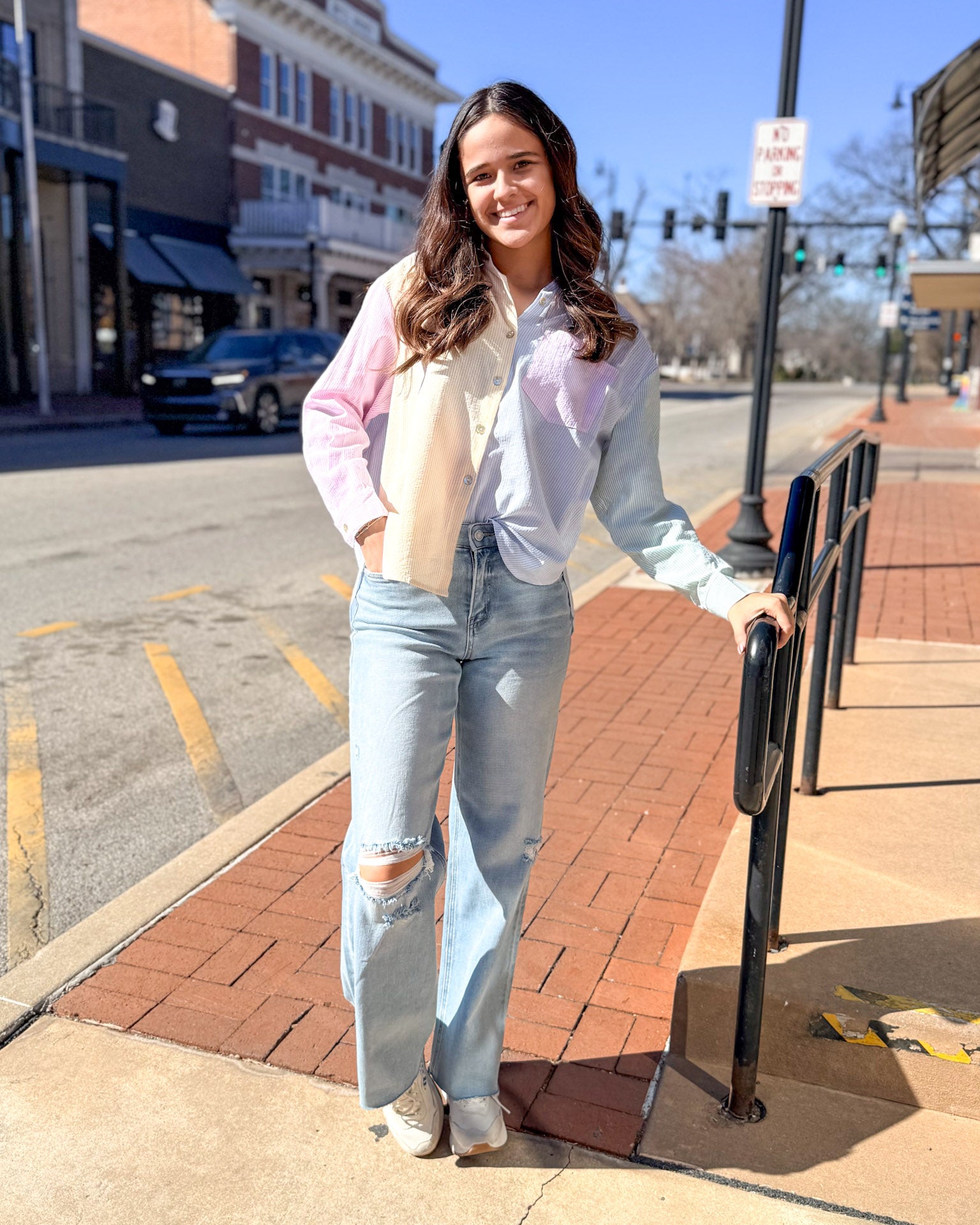 Pastel Colorblocked Pinstripe Shirt