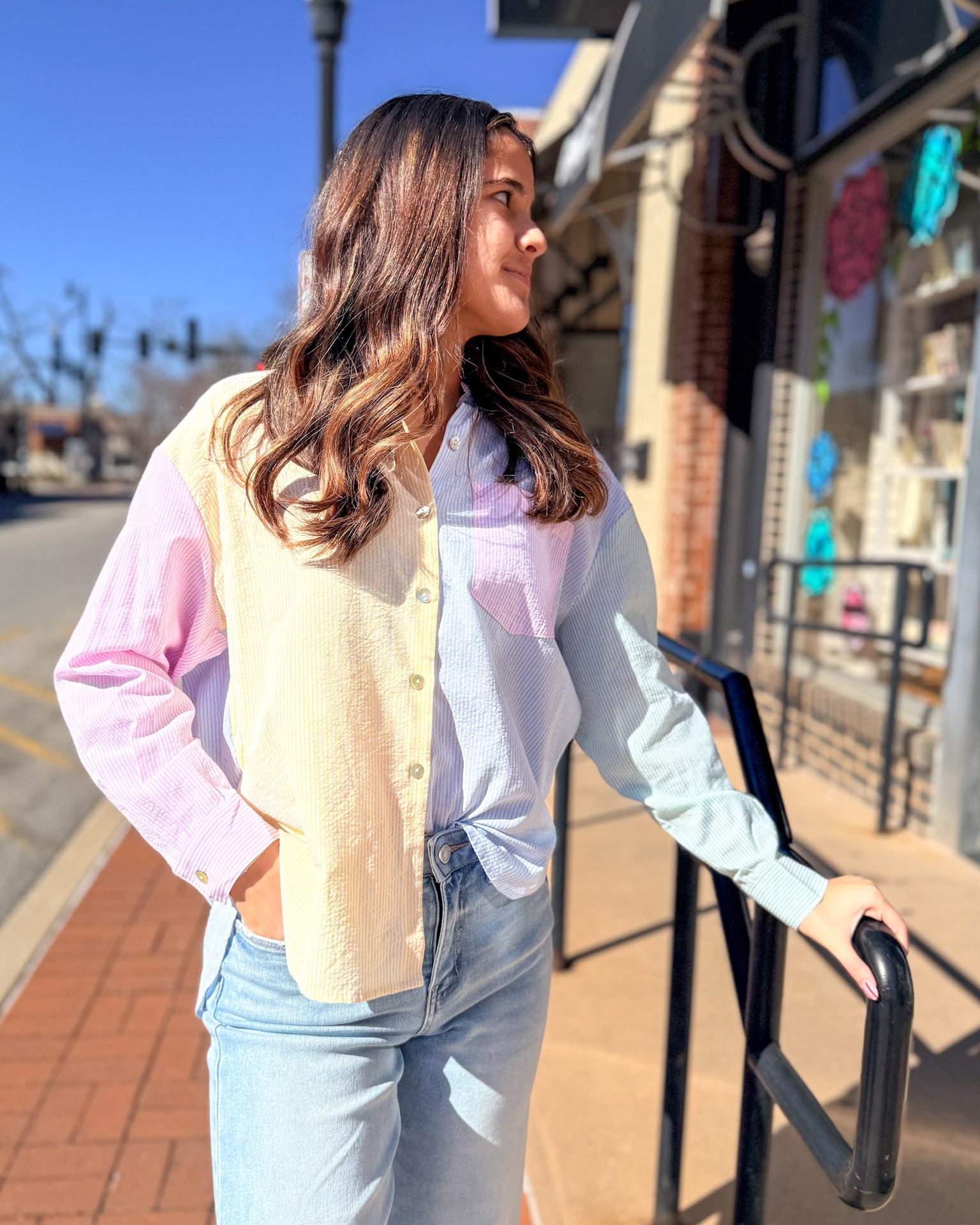 Pastel Colorblocked Pinstripe Shirt