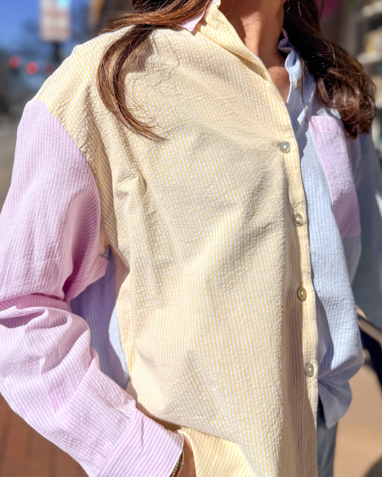 Pastel Colorblocked Pinstripe Shirt