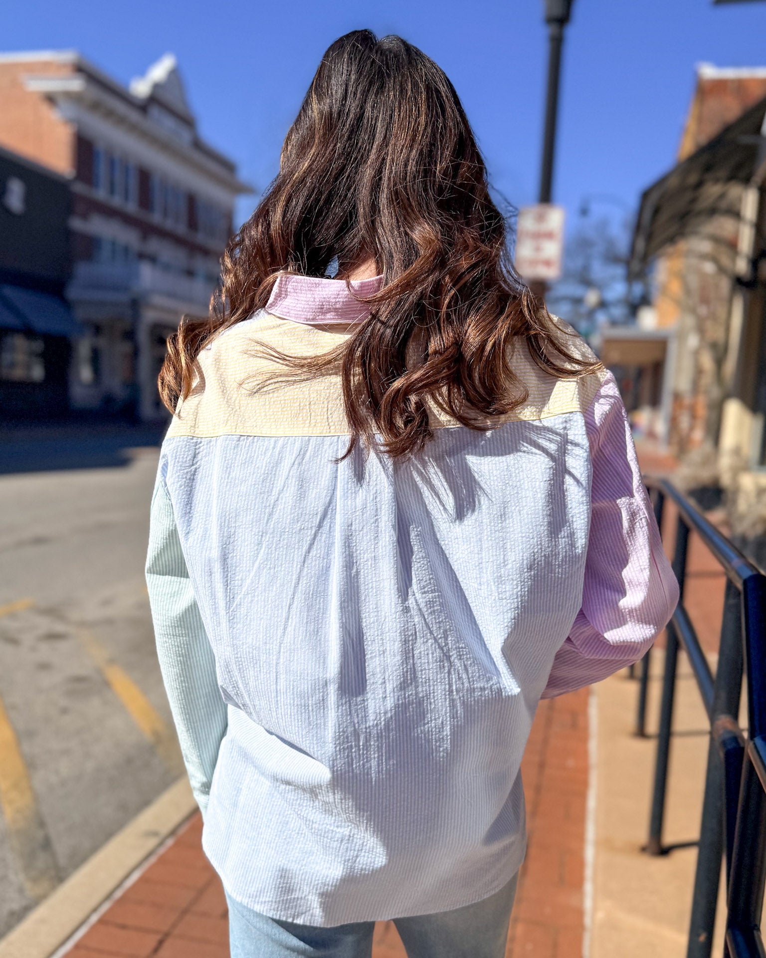 Pastel Colorblocked Pinstripe Shirt