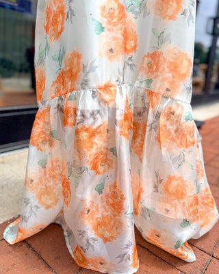 Peach Floral Mock Neck Midi Dress - Shopbluemoonbentonville