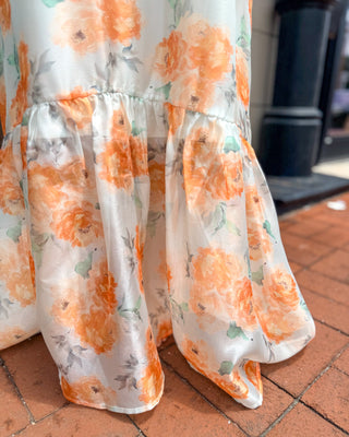 Peach Floral Mock Neck Midi Dress - Shopbluemoonbentonville
