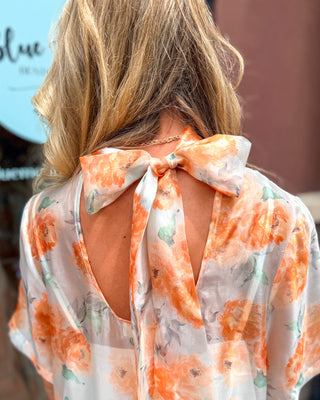 Peach Floral Mock Neck Midi Dress - Shopbluemoonbentonville