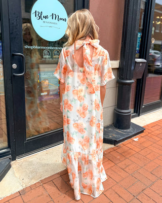 Peach Floral Mock Neck Midi Dress - Shopbluemoonbentonville