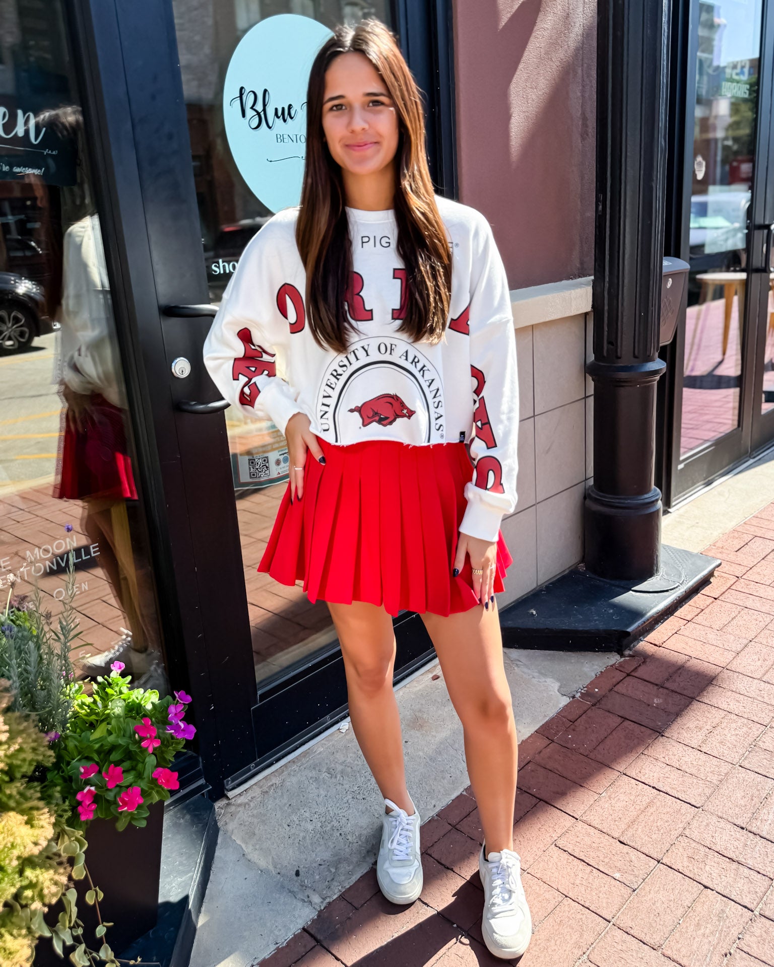 Red Pleated Mini Skirt