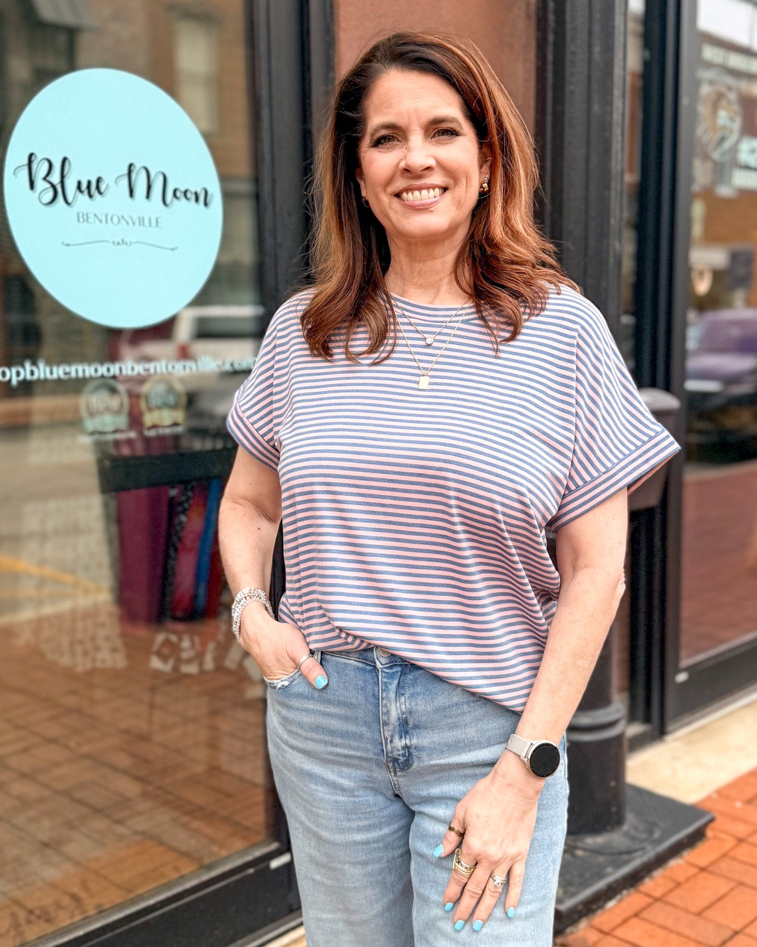 Pink/Blue Striped Jersey Knit Top