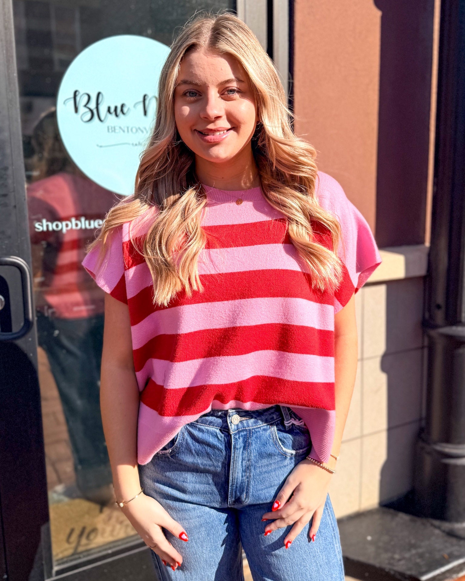 Pink/Red Striped Knit Top