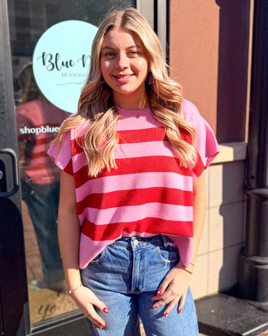 Pink/Red Striped Knit Top