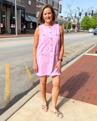 Pink Sleeveless Shirt Dress