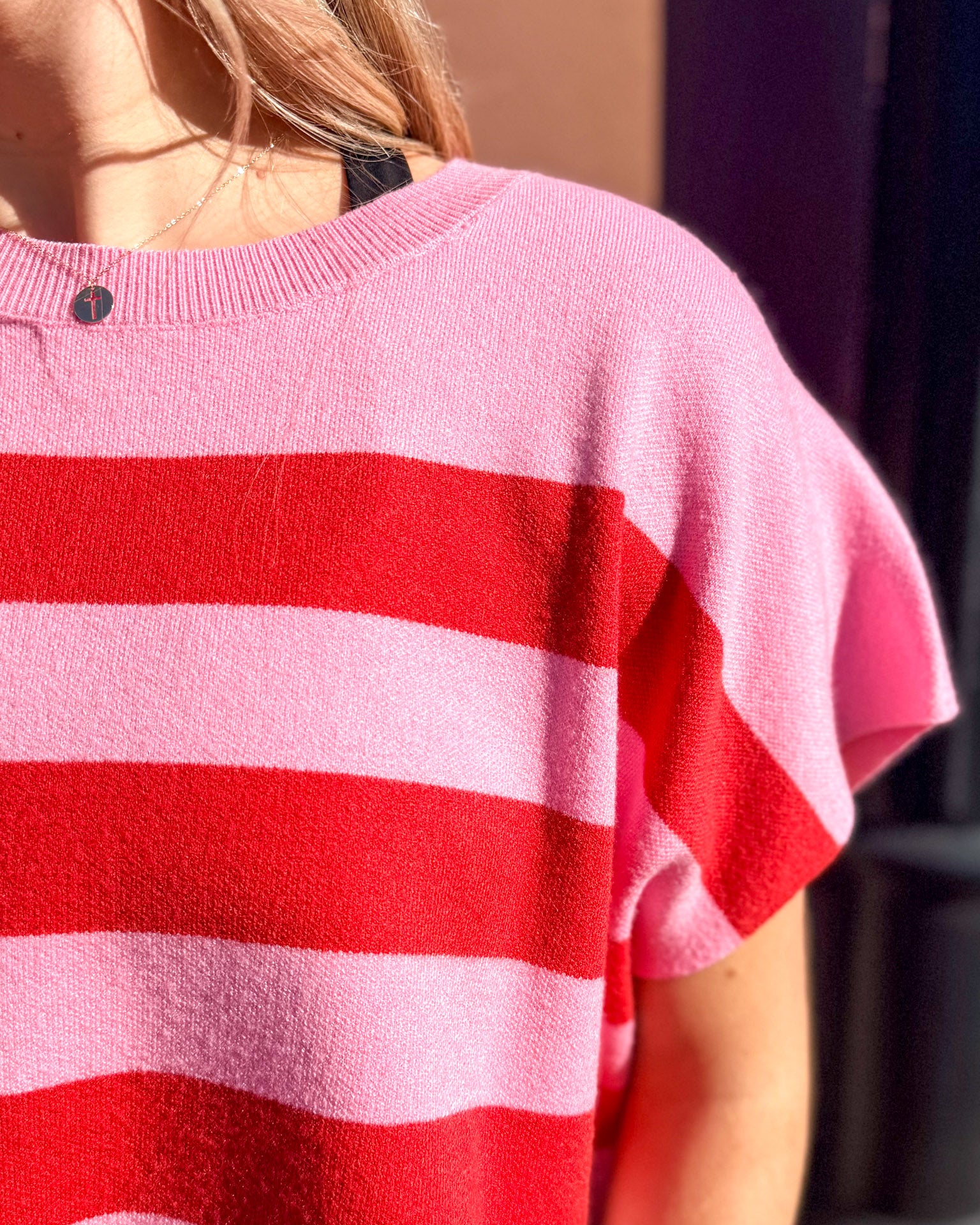 Pink/Red Striped Knit Top