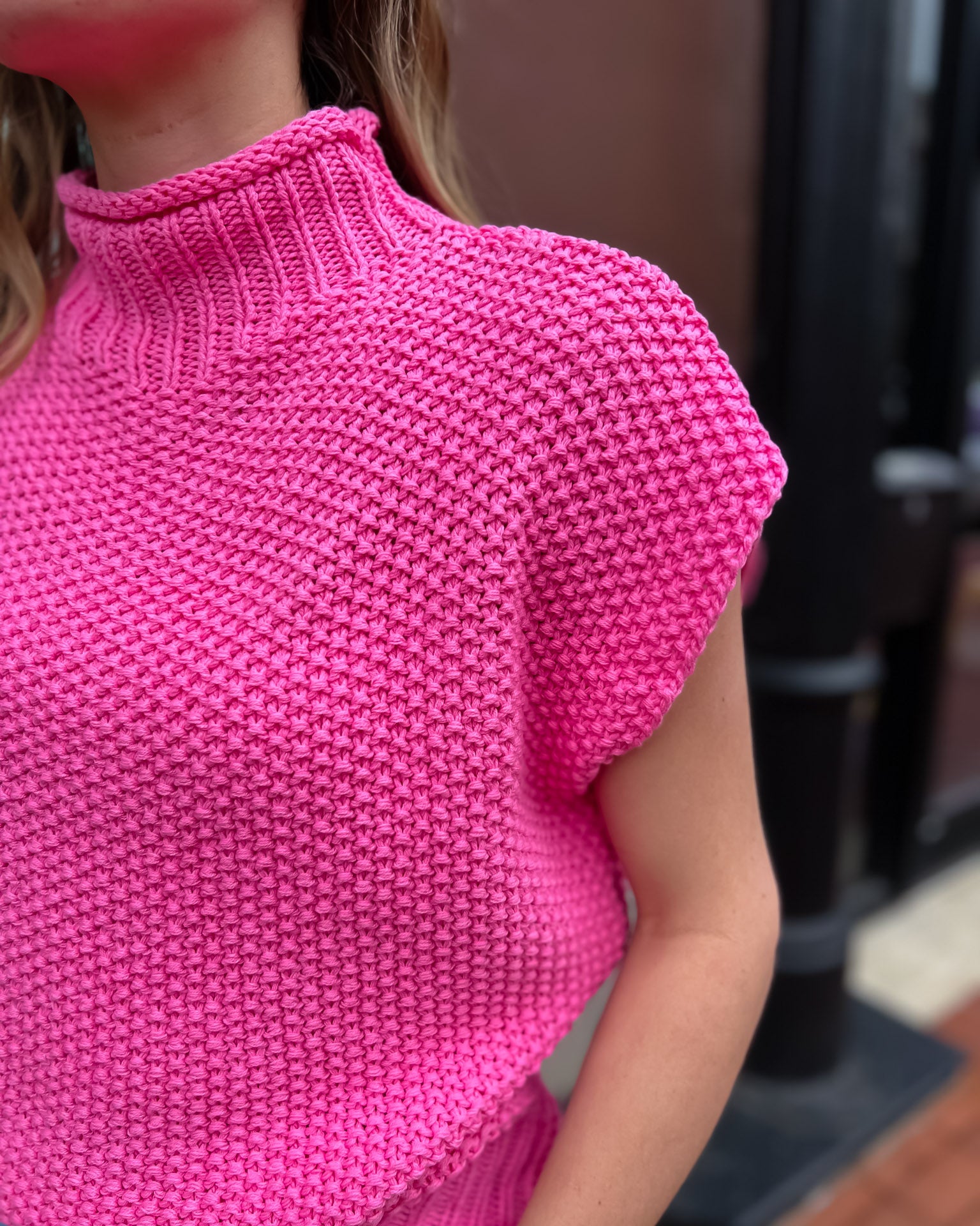 Pink Drop Shoulder Mockneck Sweater