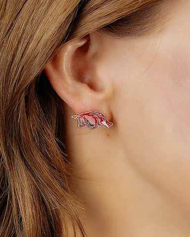 Razorback Cardinal Enamel Stud Earrings