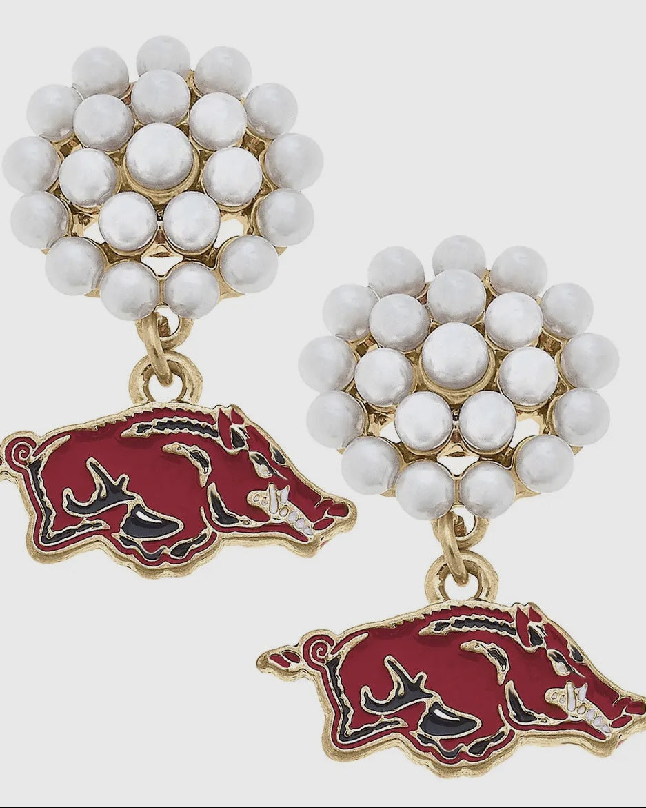 Razorback Pearl Cluster Enamel Drop Earrings