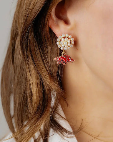 Razorback Pearl Cluster Enamel Drop Earrings