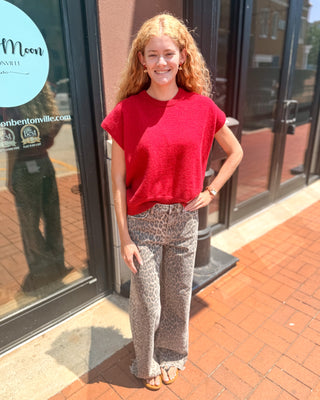 Leopard HR Wide Leg Jeans w/Raw Edge