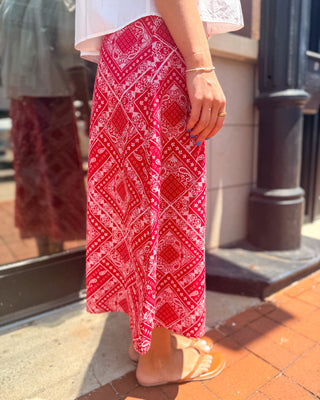 Red Bandana Print Midi Skirt - Blue Moon Bentonville